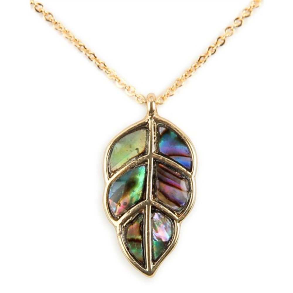 3 PACK: Natural Abalone shell women's spring summer leaf necklace